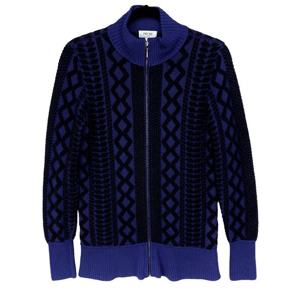 PER SE By CARLISLE CARDIGAN SWEATER Women’s Size MEDIUM Blue Black Zip Front - Picture 1 of 4